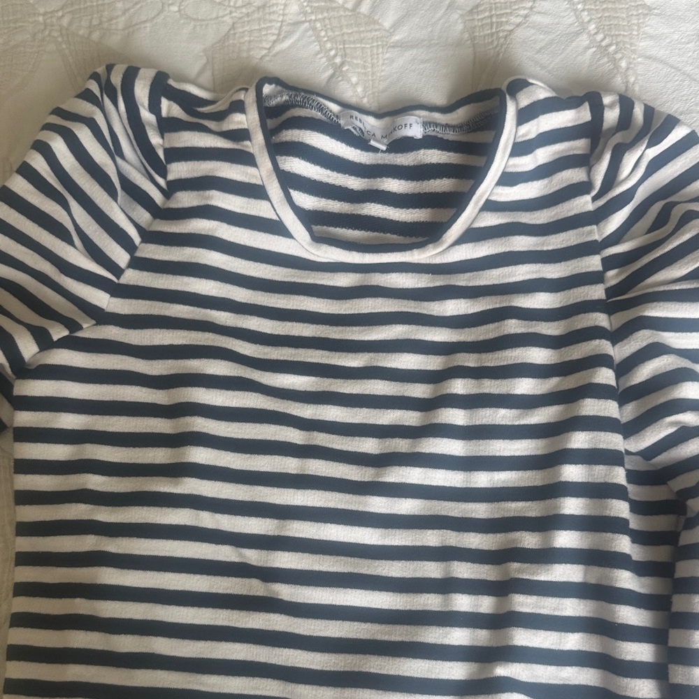 Rebecca Minkoff Navy and White Striped Crew Neck Sweater